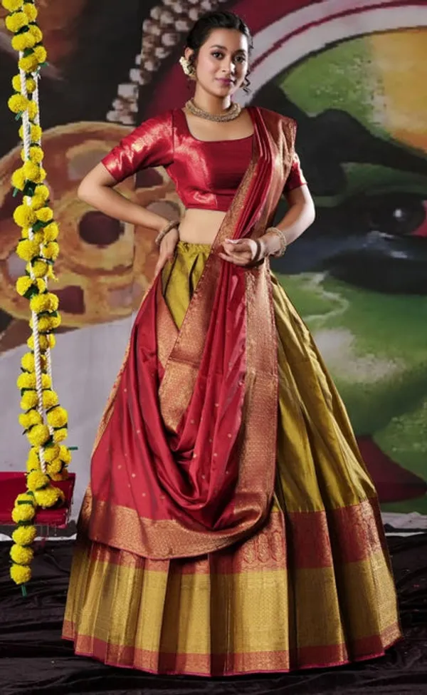 New_Semi_Stitiched_Banarasi_Lehenga_Choli