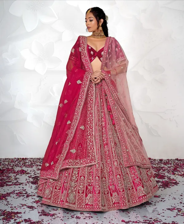 New_Semi_Stitiched_Velvet_Bridal_Lehenga_Choli