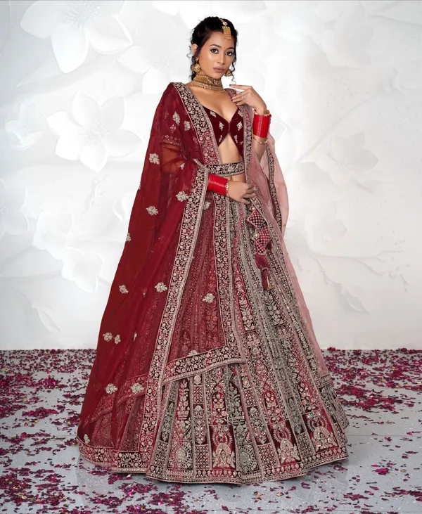 New_Semi_Stitiched_Velvet_Bridal_Lehenga_Choli