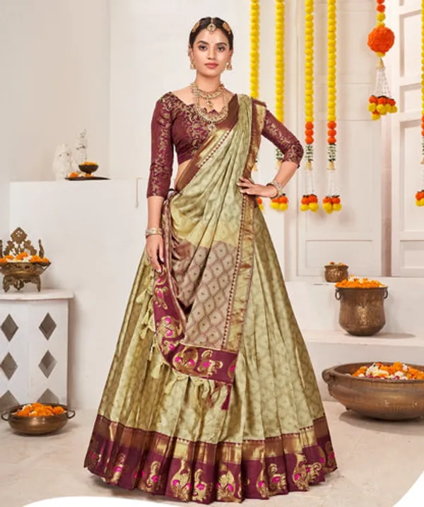 New_Semi_Stitiched_Banarasi_Lehenga_Choli