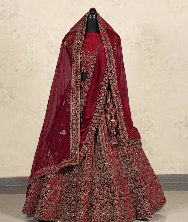 New_Semi_Stitiched_Velvet_Bridal_Lehenga_Choli