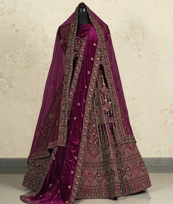 New_Semi_Stitiched_Velvet_Bridal_Lehenga_Choli