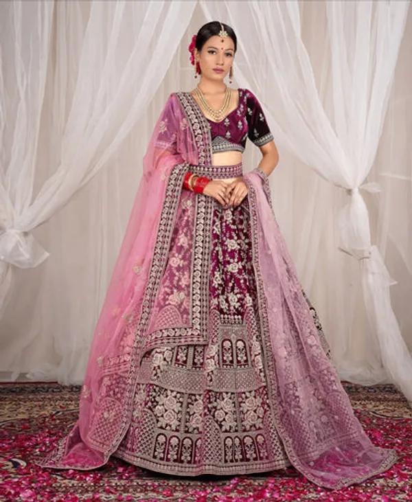 New_Semi_Stitiched_Velvet_Bridal_Lehenga_Choli