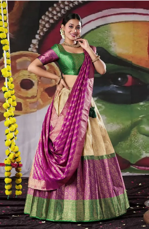 New_Semi_Stitiched_Banarasi_Lehenga_Choli