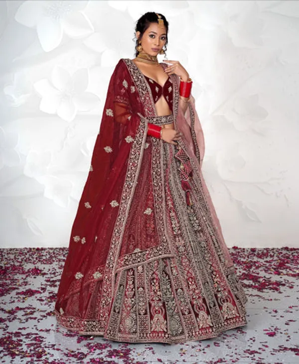 New_Semi_Stitiched_Velvet_Bridal_Lehenga_Choli