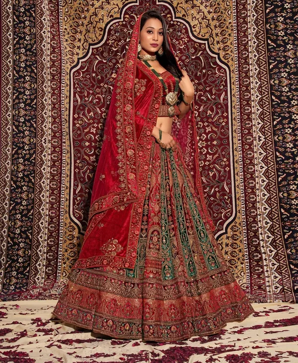 New_Semi_Stitiched_Velvet_Bridal_Lehenga_Choli