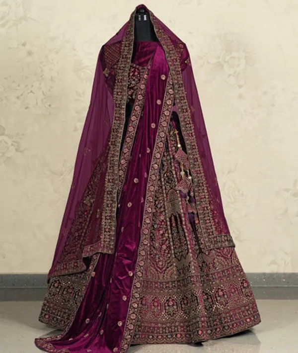 New_Semi_Stitiched_Velvet_Bridal_Lehenga_Choli