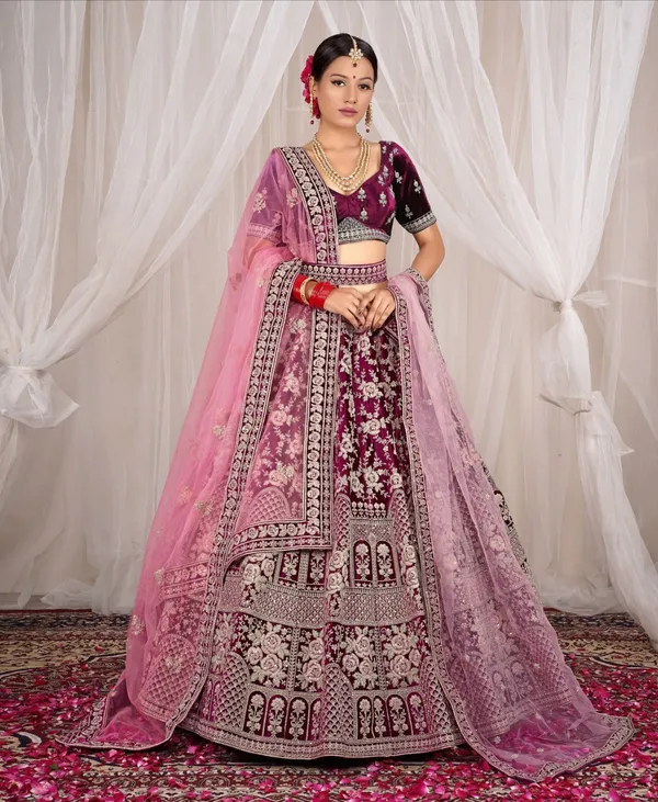 New_Semi_Stitiched_Velvet_Bridal_Lehenga_Choli