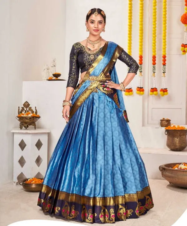 New_Semi_Stitiched_Banarasi_Lehenga_Choli