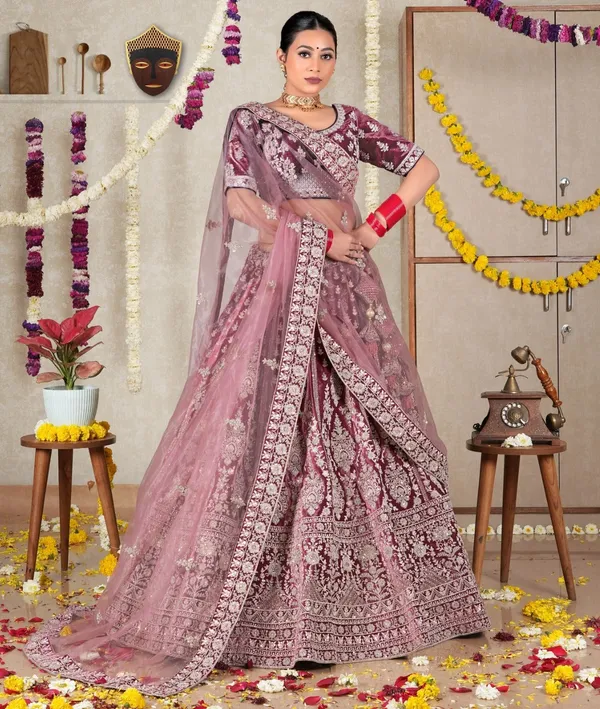 New_Semi_Stitiched_Velvet_Bridal_Lehenga_Choli