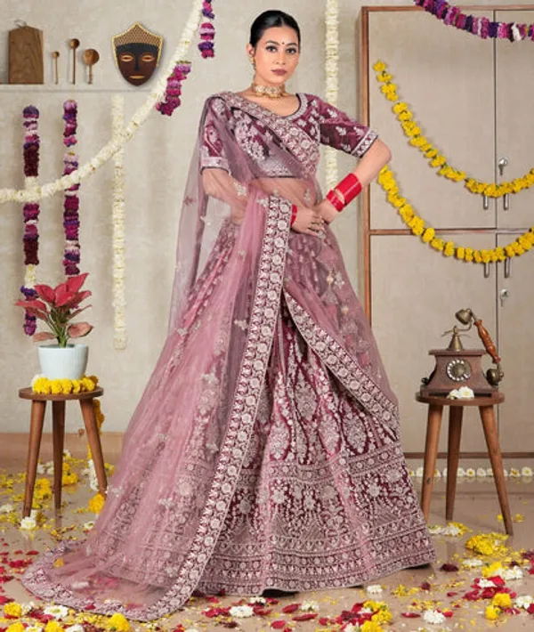New_Semi_Stitiched_Velvet_Bridal_Lehenga_Choli