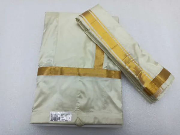 100_Pure_Silk_Ready_Dhothi_With_Shalya_1_Cm_Border_Gold_Jari