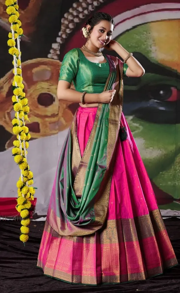 New_Semi_Stitiched_Banarasi_Lehenga_Choli