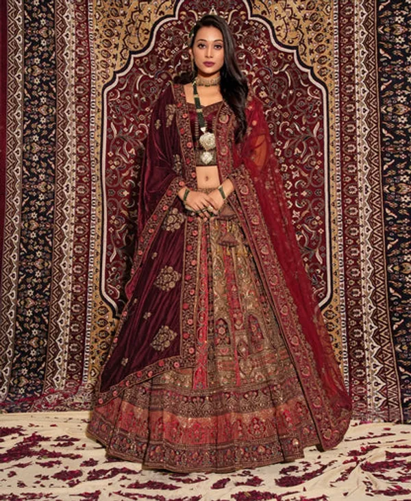 New_Semi_Stitiched_Velvet_Bridal_Lehenga_Choli