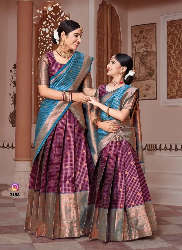 Readymade_Art_Silk_Lehenga_With_Silk_Duppatta_Mother_And_Daughter