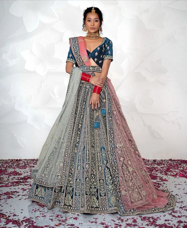 New_Semi_Stitiched_Velvet_Bridal_Lehenga_Choli