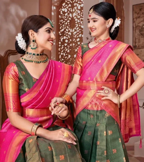 Readymade_Art_Silk_Lehenga_With_Silk_Duppatta_Mother_And_Daughter