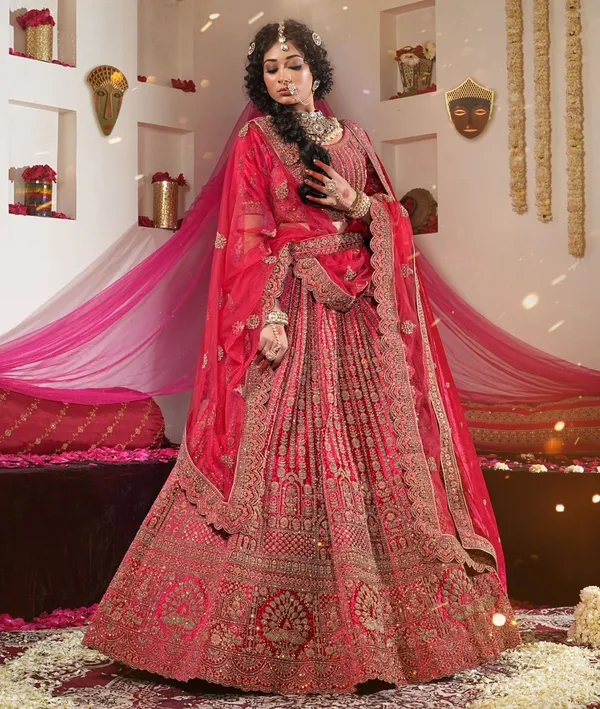 New_Semi_Stitiched_Velvet_Bridal_Lehenga_Choli