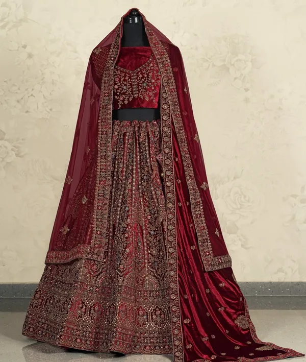 New_Semi_Stitiched_Velvet_Bridal_Lehenga_Choli
