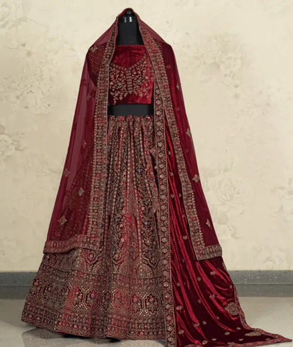 New_Semi_Stitiched_Velvet_Bridal_Lehenga_Choli