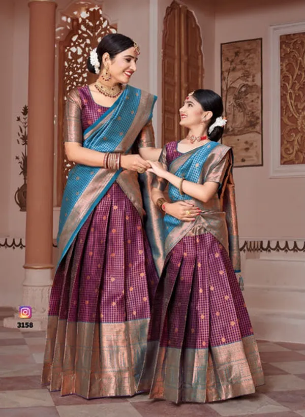 Readymade_Art_Silk_Lehenga_With_Silk_Duppatta_Mother_And_Daughter