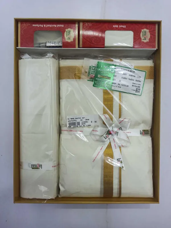 100_Pure_Silk_Dhothi_3_In_1_Set_8_Yards_Dothi_X_4yards_Shalya_1_Inch_Border_Gold_Jari