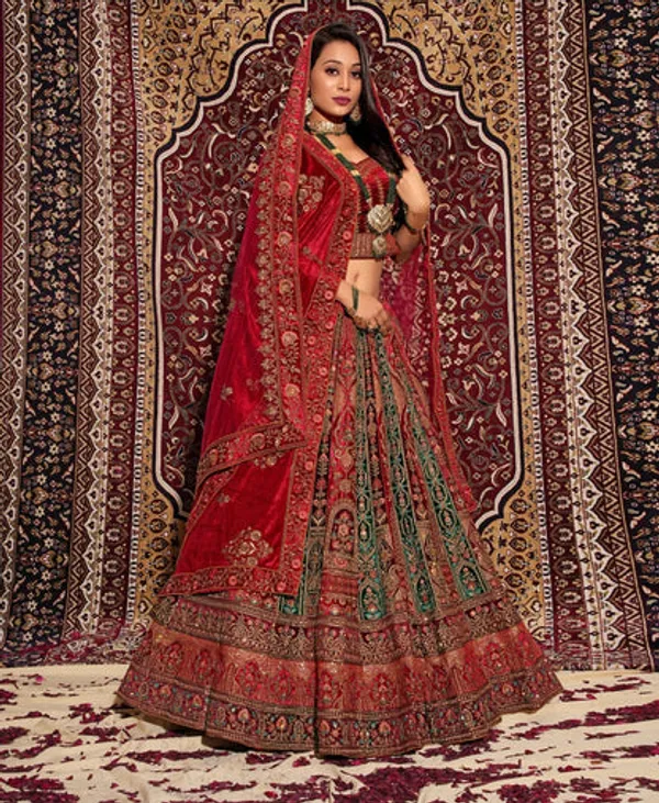 New_Semi_Stitiched_Velvet_Bridal_Lehenga_Choli