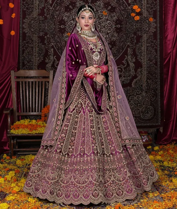 New_Semi_Stitiched_Velvet_Bridal_Lehenga_Choli