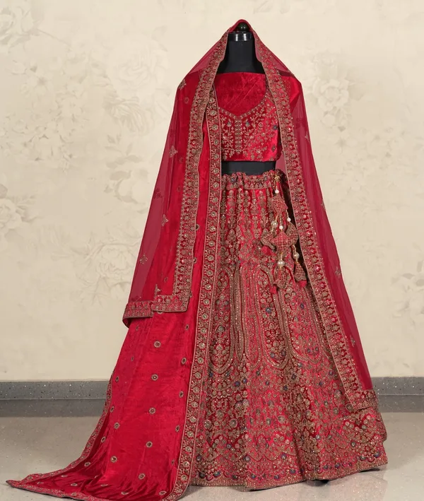 New_Semi_Stitiched_Velvet_Bridal_Lehenga_Choli