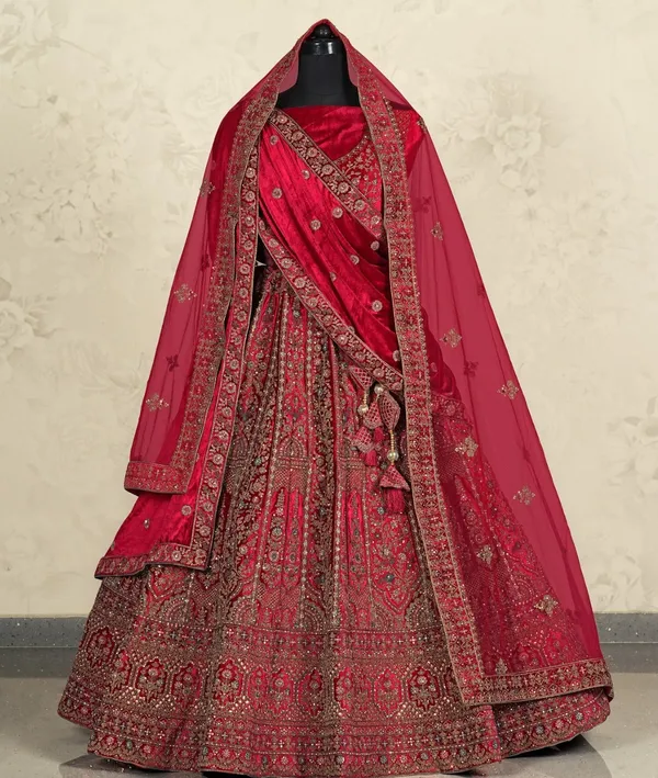 New_Semi_Stitiched_Velvet_Bridal_Lehenga_Choli