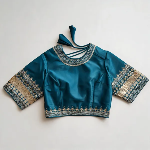 Blue_Premium_And_Elegant_Roman_Silk_Blouse_For_Women