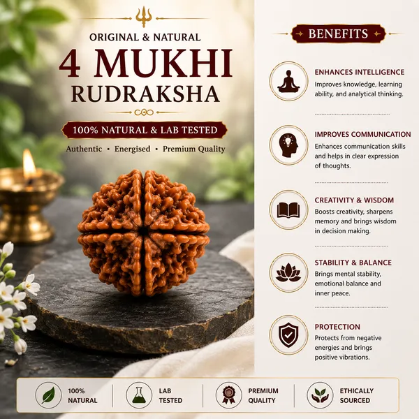 Original__4_Mukhi_Natural_Brown__Rudraksha_For_Unisex_//_100%_Lab_Tested_&_Certified