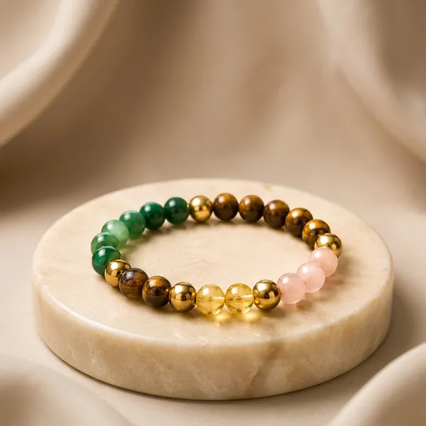 Money_Magnet_Natural_Green_Aventurine_Natural_Citrine_Natural_Tiger'S_Eye_Natural_Rose_Quartz_Bracelet_For_Unisex_//_100%_Lab_Tested_&_Certified