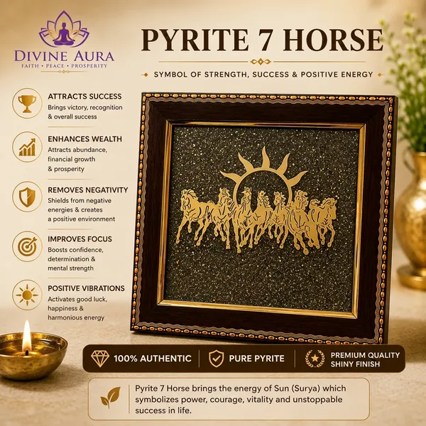 Gold_And_Black_Pyrite_7_horse_Vastu_Frame_For_Office/_Home