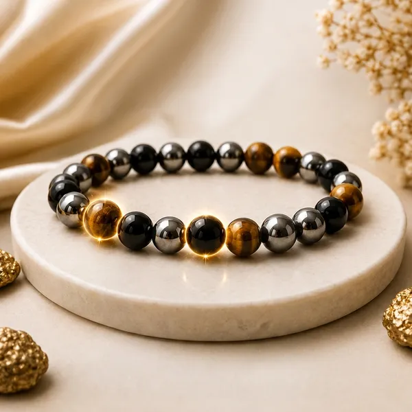 Triple_Protection_Natural_Tiger'S_Eye_Natural_Black_Obsidian_Natural_Hematite_Bracelet_For_Unisex//_100%_Lab_Tested_&_Certified