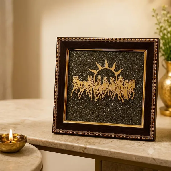 Gold_And_Black_Pyrite_7_horse_Vastu_Frame_For_Office/_Home