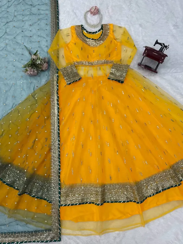 Yellow_Soft_Net_Embellished_Anarkali_Suit_Set_For_Women