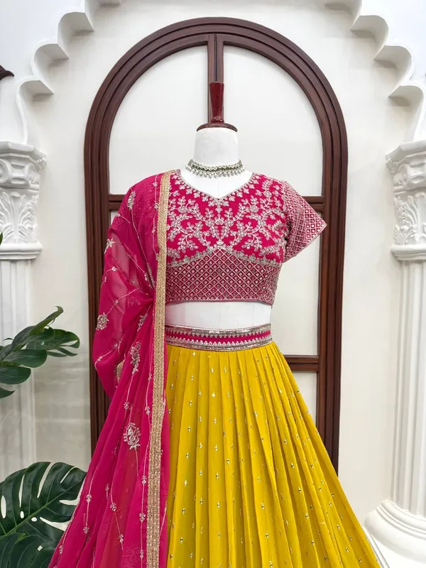 Pink_And_Mustard_Faux_Georgette_Embroidered_Lehenga_Choli_For_Women