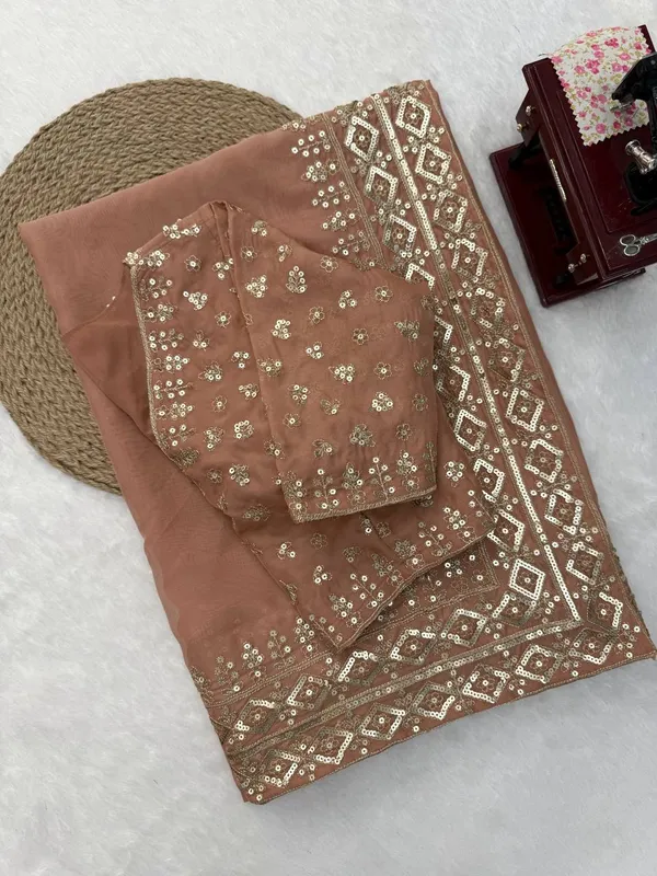 Peach_Tabby_Silk_Sequin_Embellished_Saree_For_Women