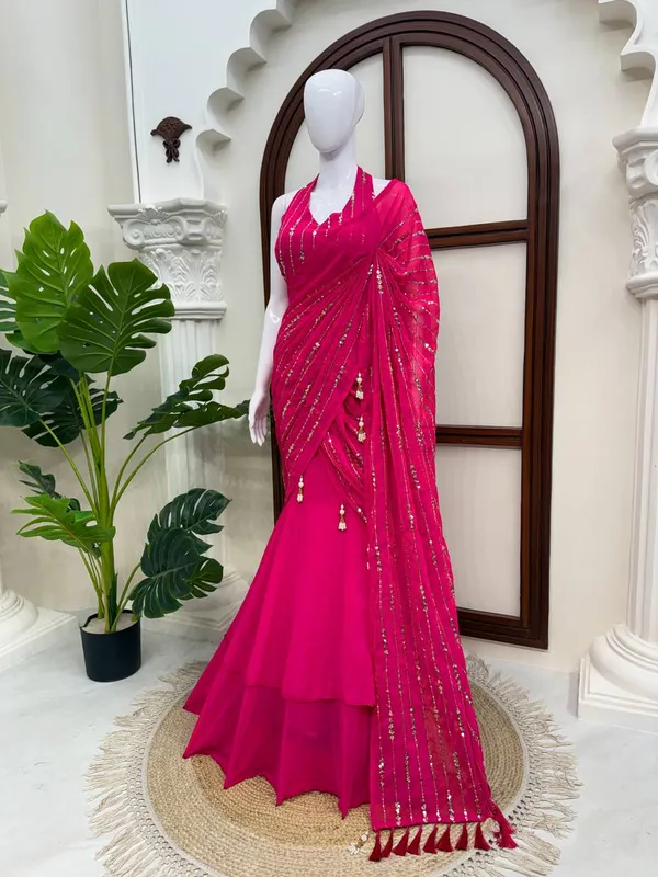 Magenta_Faux_Georgette_Flared_Readymade_Saree_For_Women