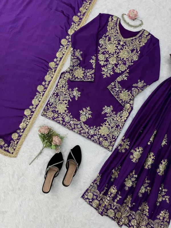 Purple_Chinon_Silk_Embroidered_Ethnic_Sharara_Suit_Set_For_Women