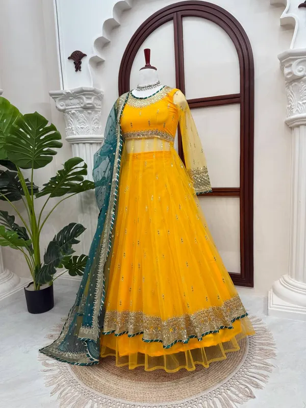 Yellow_Soft_Net_Embellished_Anarkali_Suit_Set_For_Women