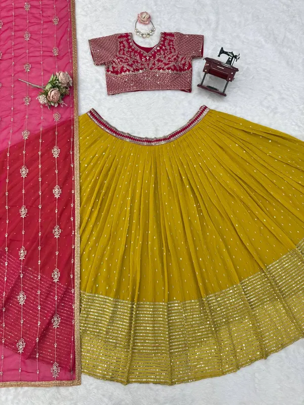 Pink_And_Mustard_Faux_Georgette_Embroidered_Lehenga_Choli_For_Women