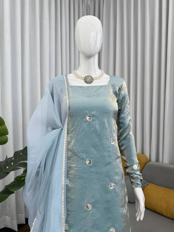 Light_Blue_Fendy_Silk_Tie_Up_Back_Kurta_Set_With_Dupatta_For_Women