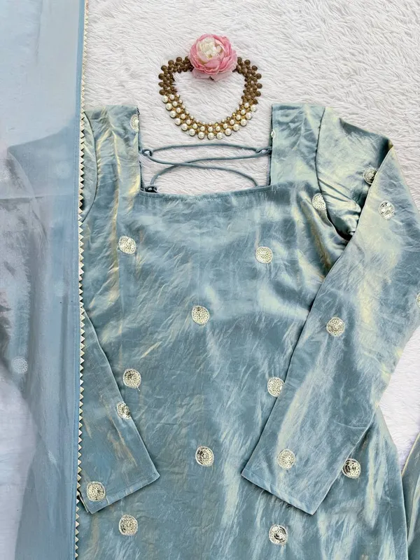 Light_Blue_Fendy_Silk_Tie_Up_Back_Kurta_Set_With_Dupatta_For_Women