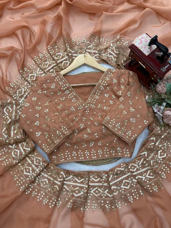 Peach_Tabby_Silk_Sequin_Embellished_Saree_For_Women