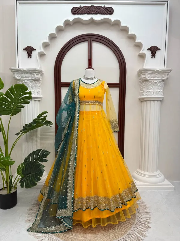 Yellow_Soft_Net_Embellished_Anarkali_Suit_Set_For_Women