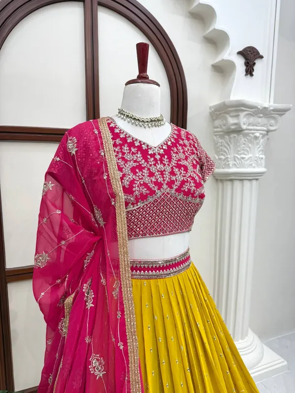 Pink_And_Mustard_Faux_Georgette_Embroidered_Lehenga_Choli_For_Women
