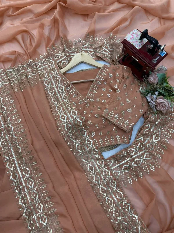 Peach_Tabby_Silk_Sequin_Embellished_Saree_For_Women