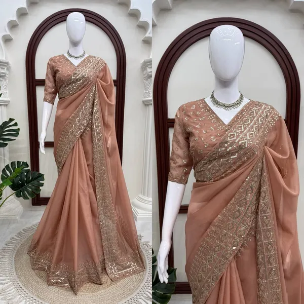 Peach_Tabby_Silk_Sequin_Embellished_Saree_For_Women